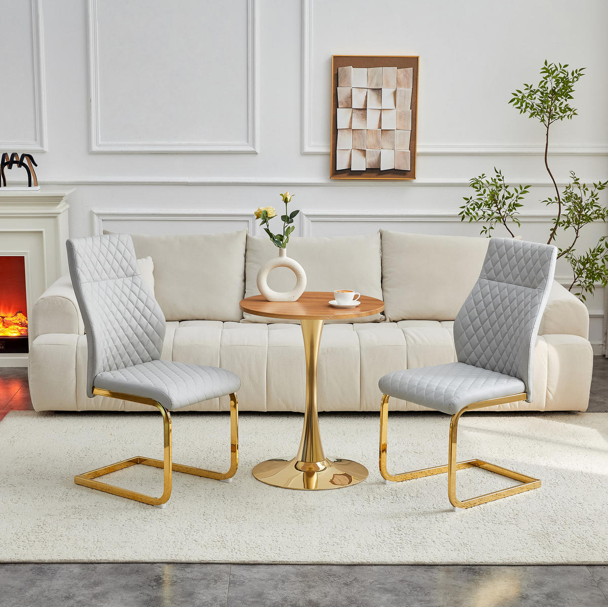 ESSGRUPPE 3-tlg. 60 cm Gold/Hellgrau - Goldfarben, Metall (60/72/60cm) - Meubliv