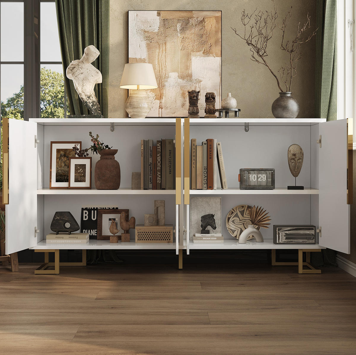 SIDEBOARD mit 2 Türen 152 x 40 x 75 cm Weiß - Weiß, Holzwerkstoff (40/75/152cm) - Meubliv