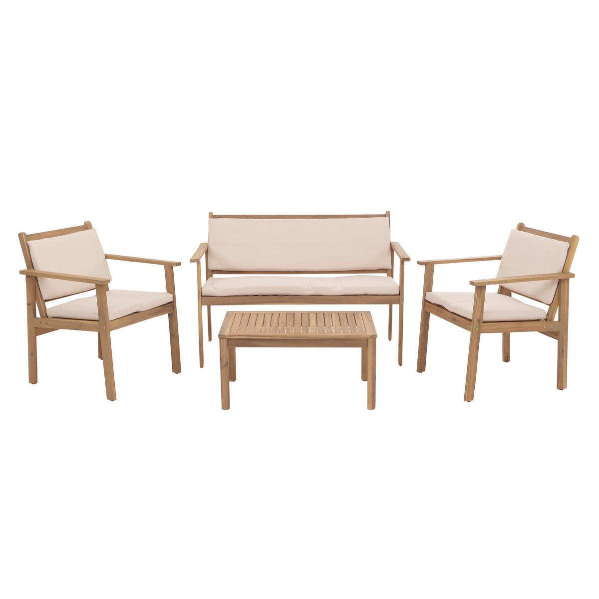 GARTEN-GARNITUR Beige 1x Bank, 2x Sessel, 1x Tisch-Set - Beige, Holz - MCW