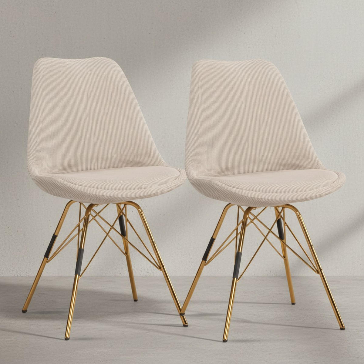ESSZIMMERSTUHL 2er Set Cordstoff mit Metallgestell Schalenform Skandinavisch gepolstert, Beige 48x58x85 cm - Beige/Goldfarben, Textil/Metall (48/85/58cm) - KADIMA DESIGN