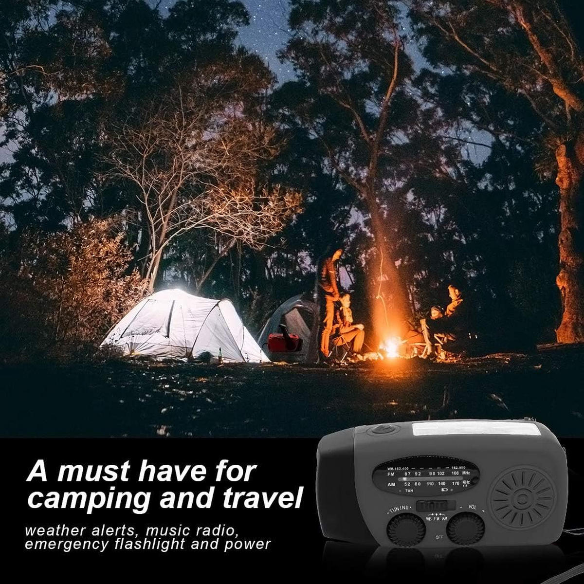 RADIO – NOAA AM/FM – Handkurbel-Generator / LED-Taschenlampe / 2000-mAh-Powerbank – Schwarz - Schwarz, Kunststoff (12.8/4/6.5cm) - DCA