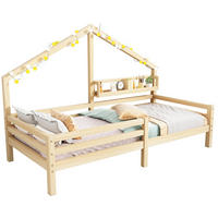 HAUSBETT 90/200 cm Natur aus Kiefernholz mit Ablageregal - Naturfarben, Holzwerkstoff (90/200cm) - OKMYHOME