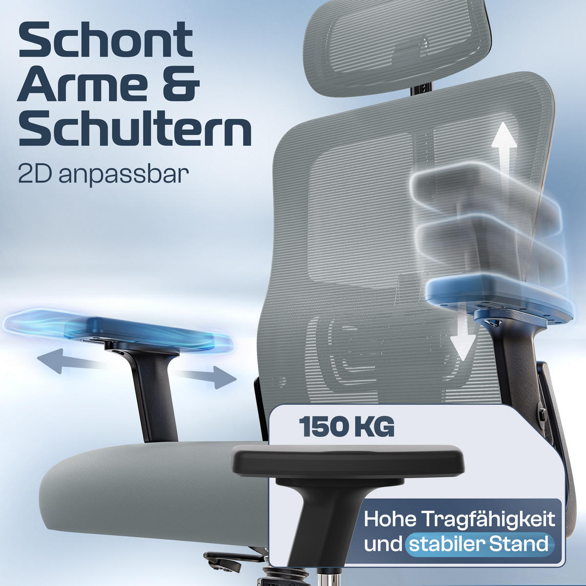 BÜROSTUHL BrightSeat Anthrazit - Anthrazit/Silberfarben, Kunststoff/Textil (70/142/70cm) - Clouvou