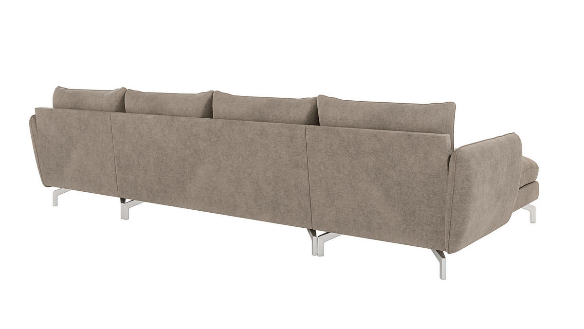 WOHNLANDSCHAFT Elou Dunkelbeige Microfaser - Chromfarben/Beige, Textil/Metall (349/87/167cm) - S-Style Möbel