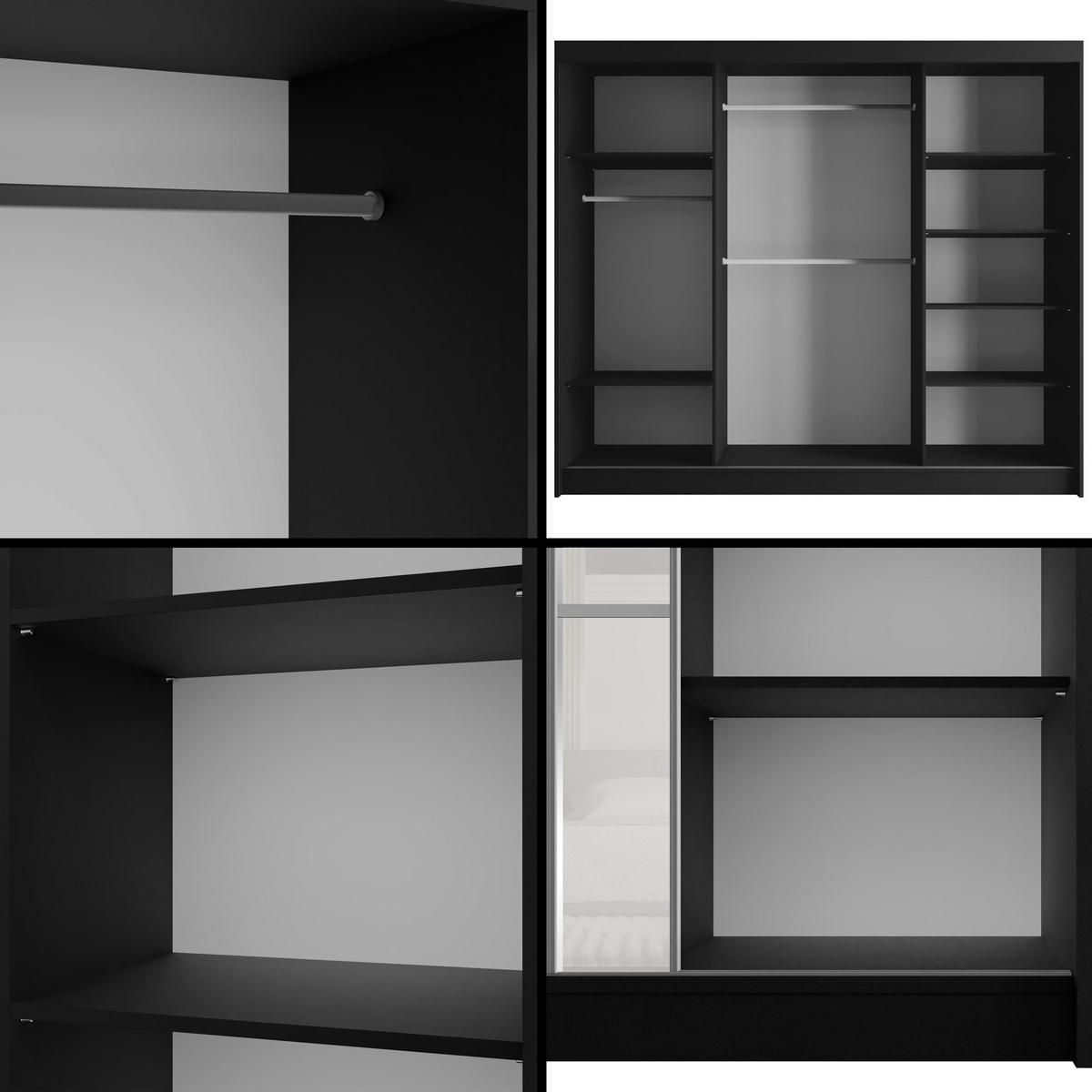 KLEIDERSCHRANK PEKA III - 250 cm - Schwarz|Weiß - Schwarz/Weiß, Holzwerkstoff (250/215/61cm) - ALTDECOR