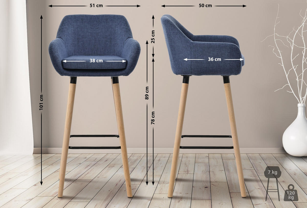 BARHOCKER Mirid Stoff Dunkelblau - Dunkelblau, Textil (51/101/50cm) - DELUKE