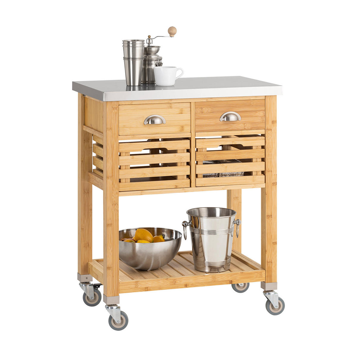 KÜCHENWAGEN Bambus Edelstahl - Naturfarben, Holzwerkstoff (73/93/46cm) - SoBuy