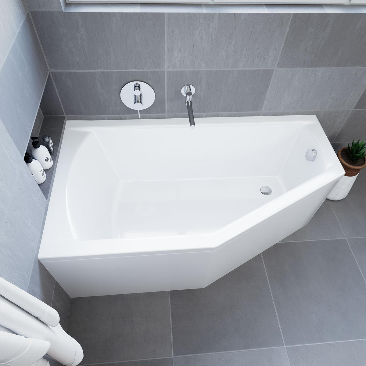 BADEWANNE Eckwanne SELENA 160/90 Rechts mit Schürze Ablauf Füße - Weiß, Kunststoff (90/59/160cm) - bad land