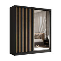SCHWEBETÜRENSCHRANK Erika 200 cm mit Lamellen und Spiegel 2-türig, schwarz, schwarz, Lamelle Artisan - Schwarz/Eiche Artisan, Kunststoff (200/216/51cm) - Margaret Hadas24