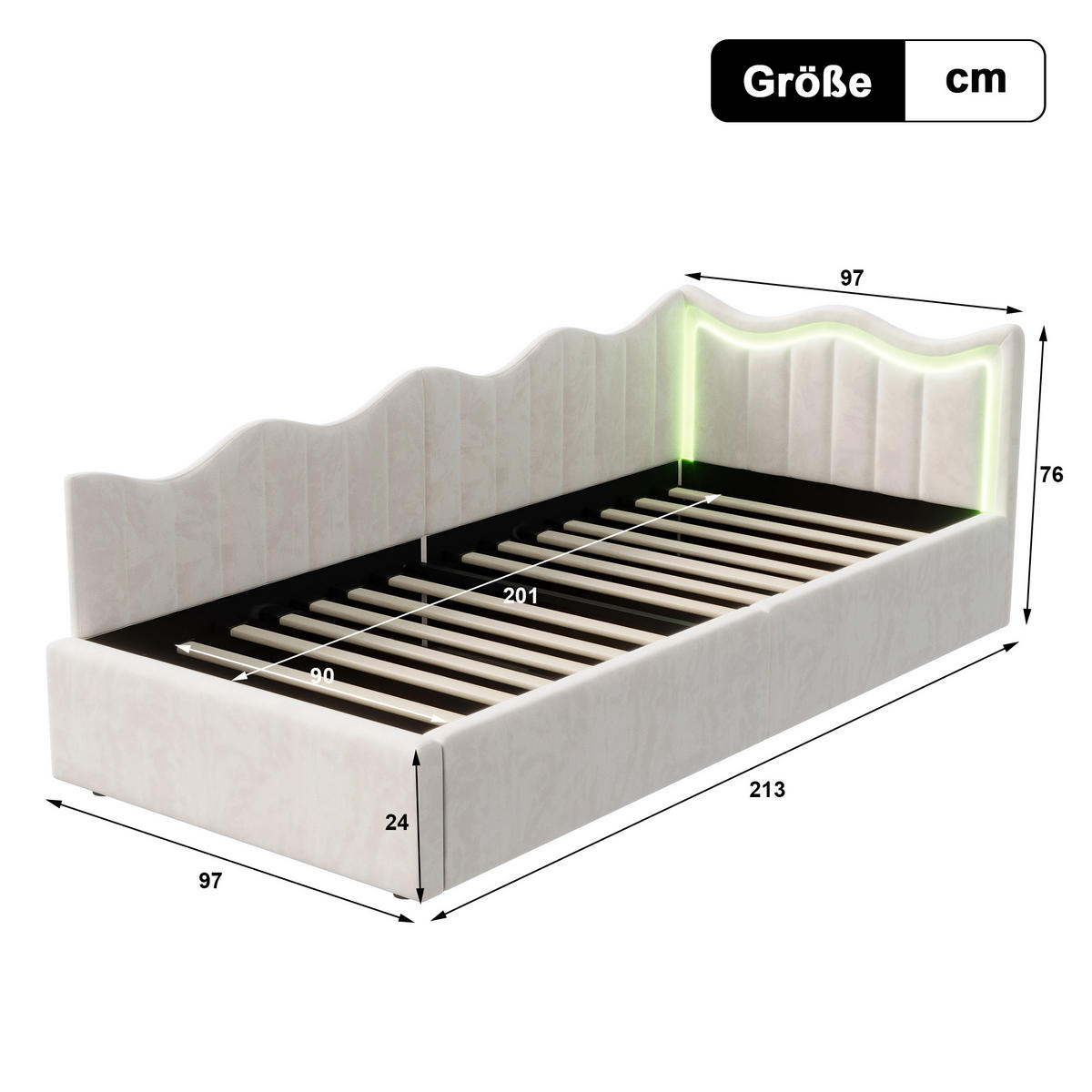 TAGESBETT 90/200 cm mit hydraulischem Stauraum, Samtstoff - Beige, Holz/Metall (180/200cm) - PARAFTA HOME