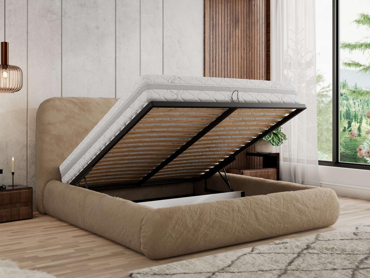 POLSTERBETT BENEA CLASSIC 140/200 - Beige Plüsch - Multipocket-Matratze - Beige, Textil (140/200cm) - MKS