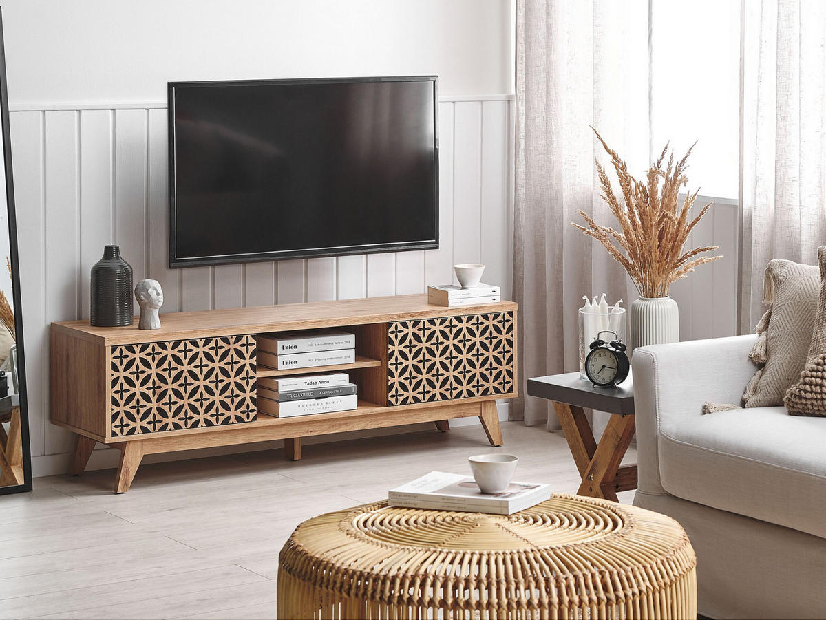TV-MÖBEL Hellbraun, Schwarz PRESCOT 40/140/45 cm - Hellbraun, Holzwerkstoff (140/45/40cm) - Beliani