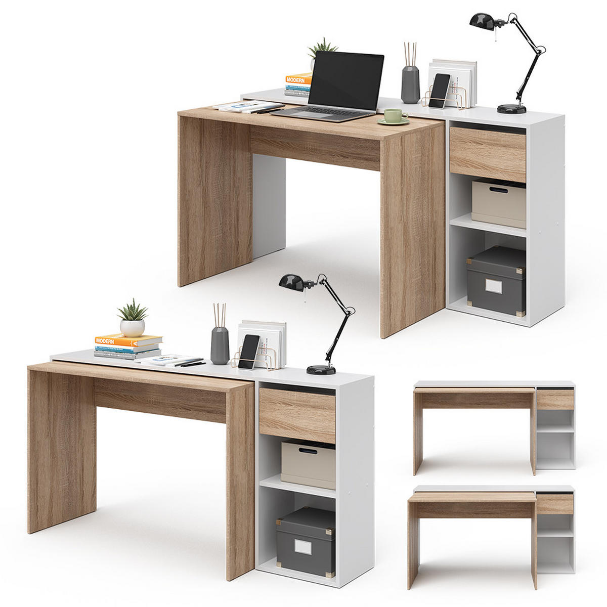 SCHREIBTISCH Ben Weiß/Sonoma 145 x 46.4 cm - Weiß/Sonoma Eiche, Holzwerkstoff (46.4/145/75.8cm) - Vicco