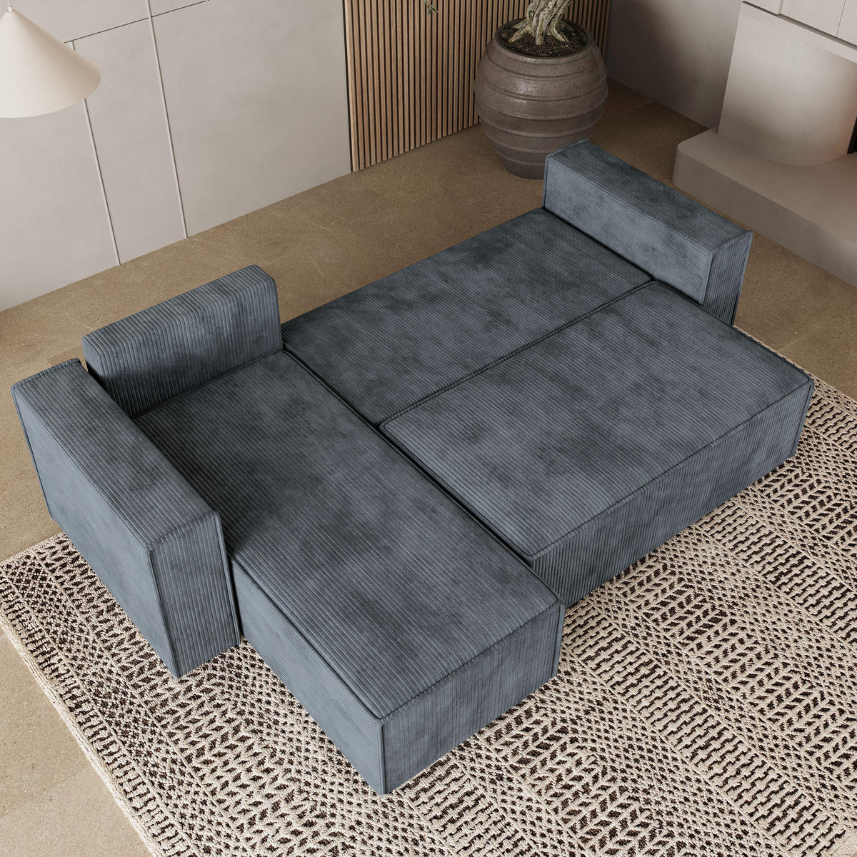 ROHOVÁ SEDAČKA RAVELO šedá - šedá, dřevo/textil (240/140cm) - MASSENO