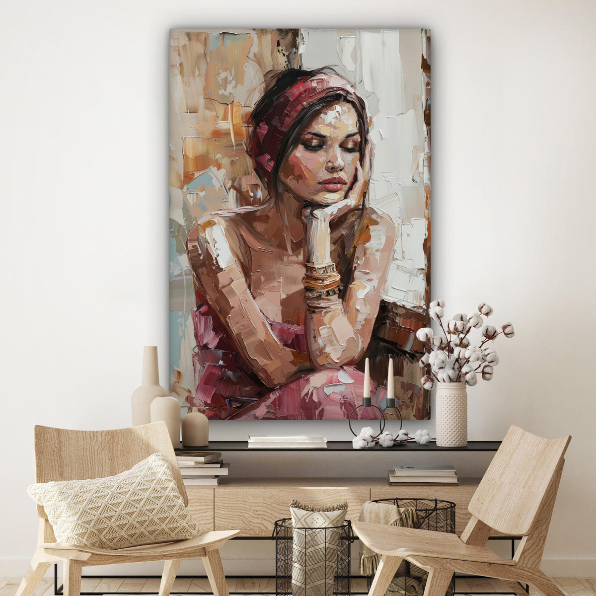 LEINWANDBILD Frau - Lackierung - Porträt - Modern Deko Groß 90x140 cm - Altrosa, Textil (90/140cm) - MuchoWow