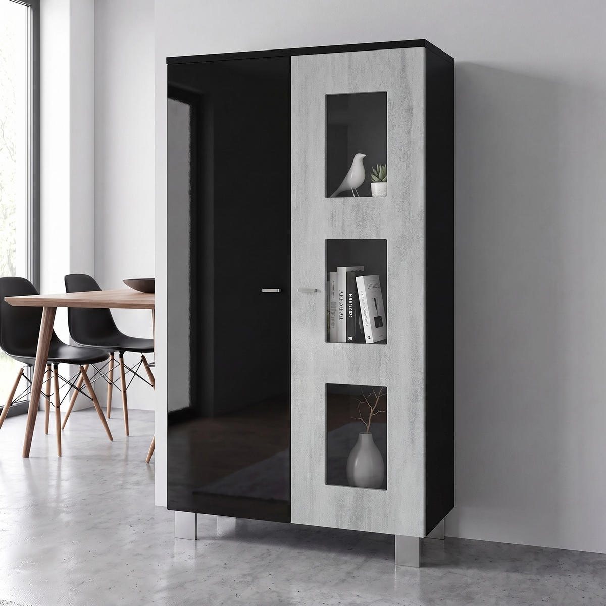 VITRINE Denjo Tür in Beton Oxid Optik - Hellgrau, Holzwerkstoff (71/129/35cm) - Vladon