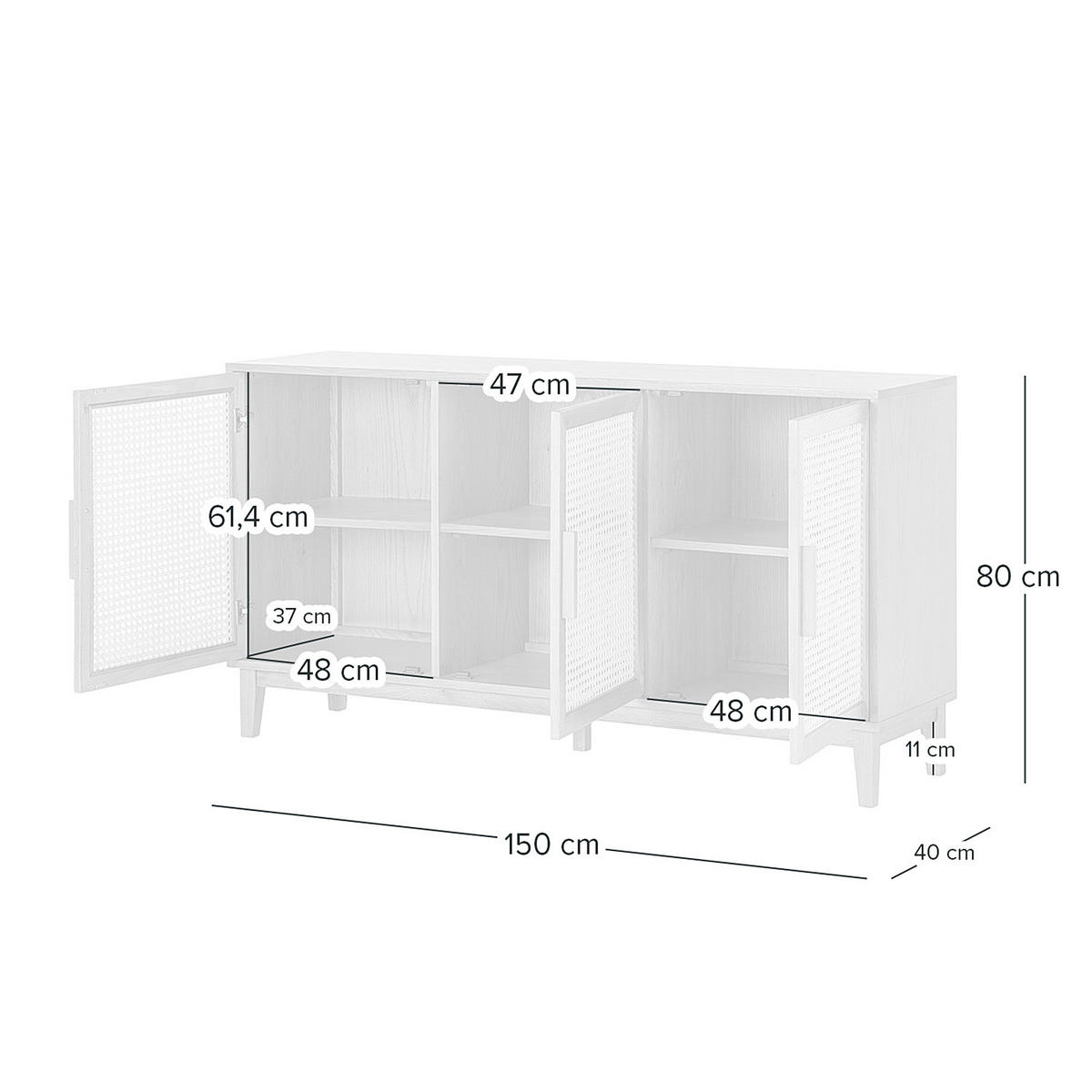 SIDEBOARD - Wiener Geflecht / Echtholzfurnier - Eichefarben, Naturmaterialien (150/80/40cm) - home24