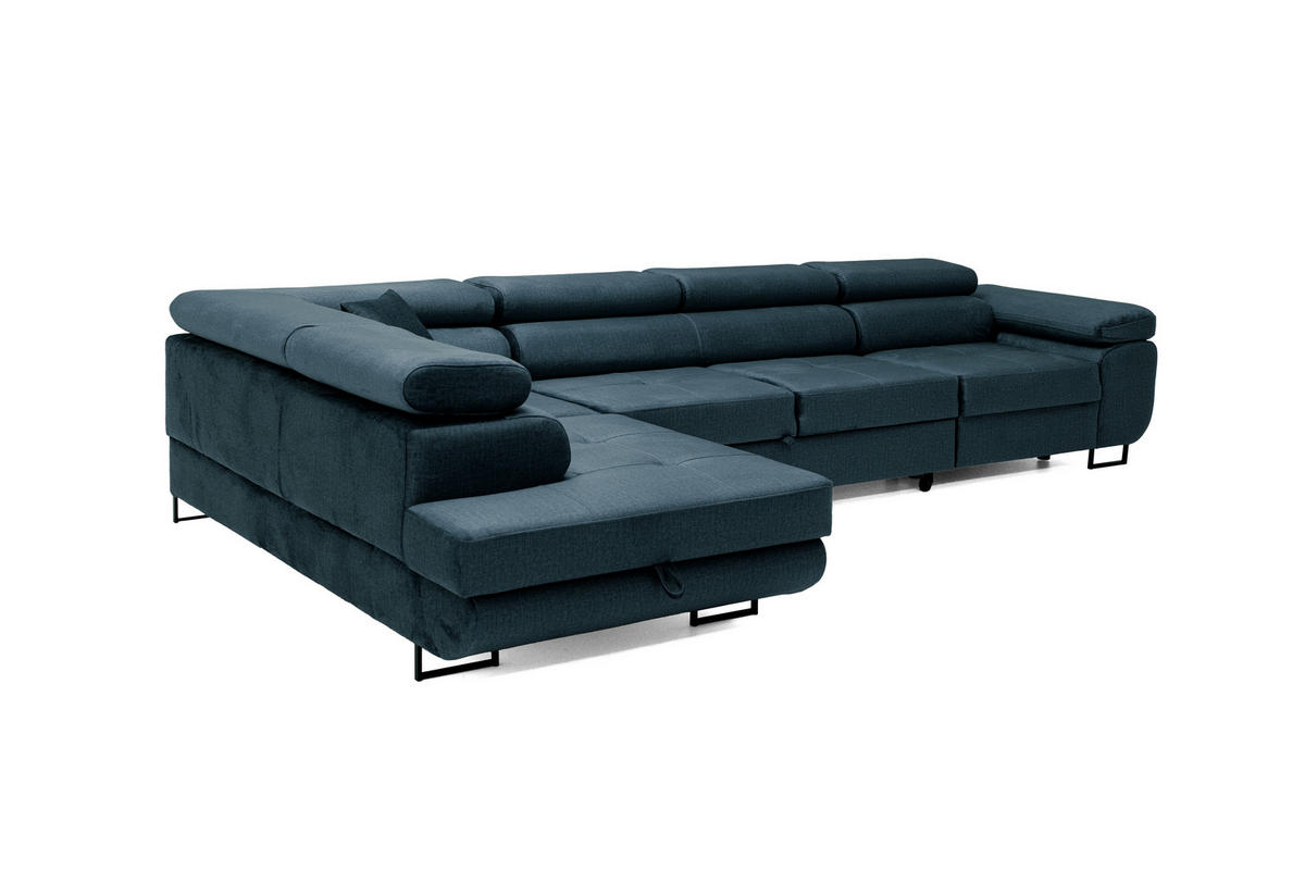 ECKSOFA WILD MAXI Links Marine - Chromfarben/Dunkelblau, Holz/Textil (350/203cm) - Muffo