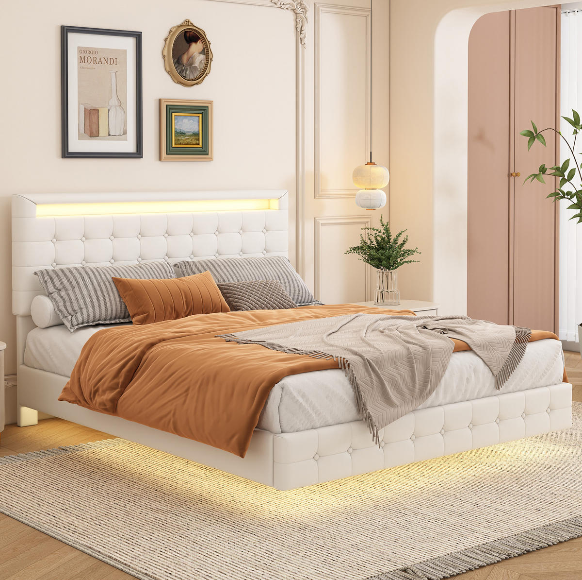 BETT mit LED-Beleuchtung 140x200 cm PU Weiß 2 Pakete - Weiß, Metall (140/200cm) - Meubliv