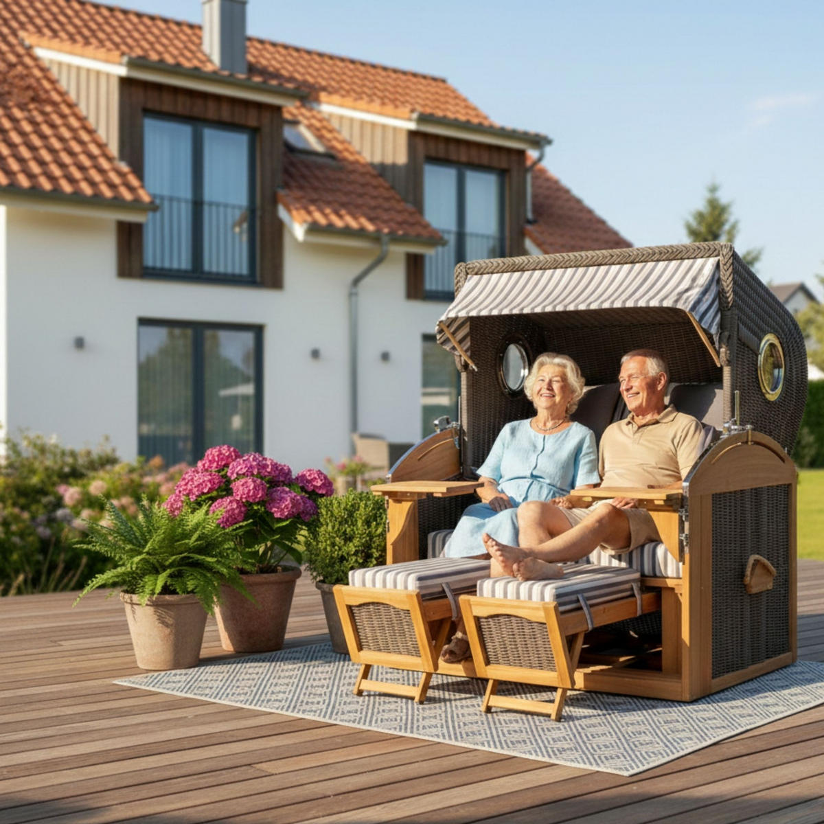 STRANDKORB XL Schillig Bullauge - Braun/Grau, Metall (142/170/95cm) - Mr. Deko