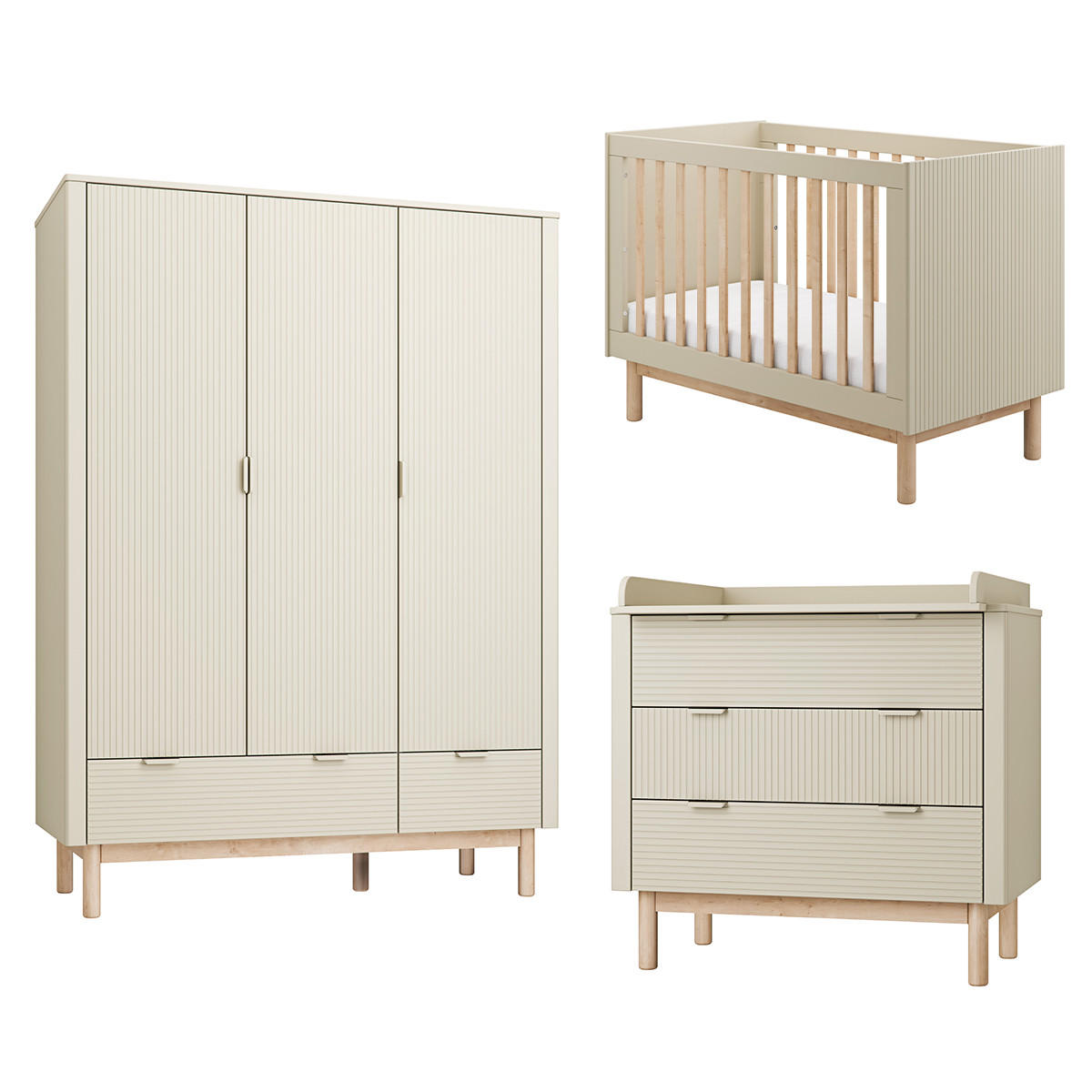 POKOJ PRO MIMINKO 3DÍLNÝ Miloo Šampaňské - béžová, kompozitní dřevo (123.5/87.5/66cm) - Petits-meubles