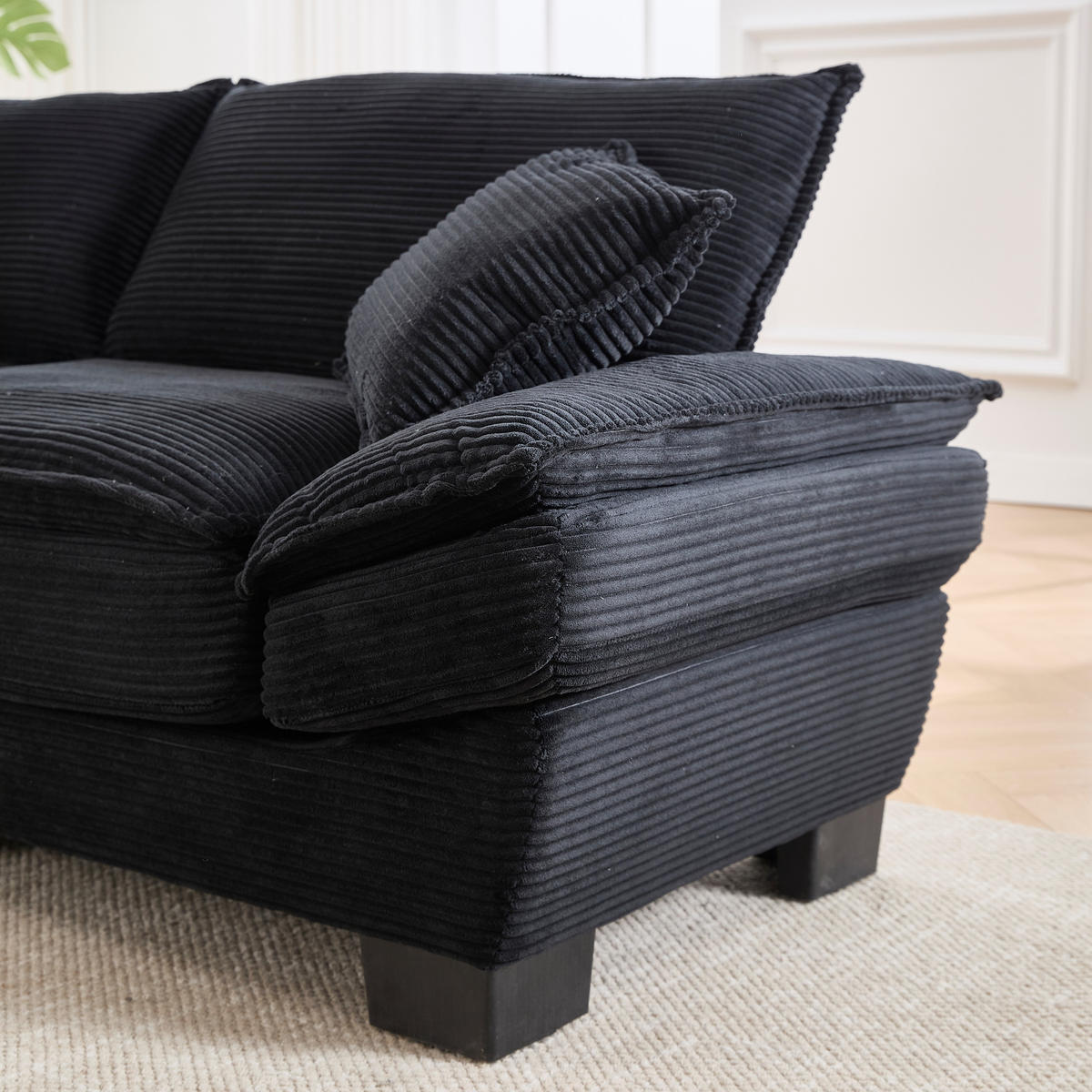 2-SITZER SOFA Cord Schwarz mit Kissen und Armlehnen - Schwarz, Holzwerkstoff/Kunststoff (224/81/81cm) - WISHDOR