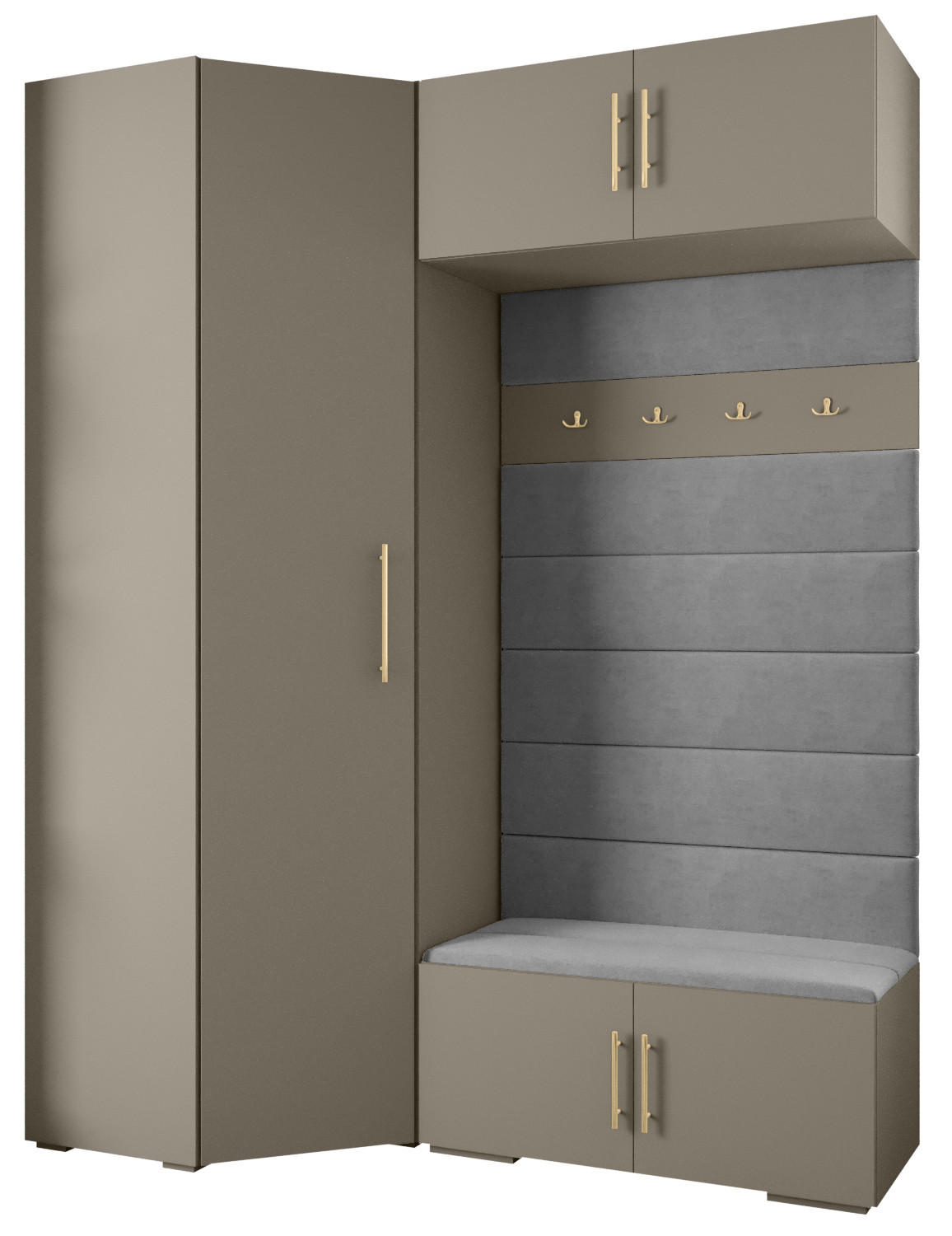 Abiks Möbel Garderoben-Set Kaschmir, Grau, Gold 181.7x236.7x47 cm
