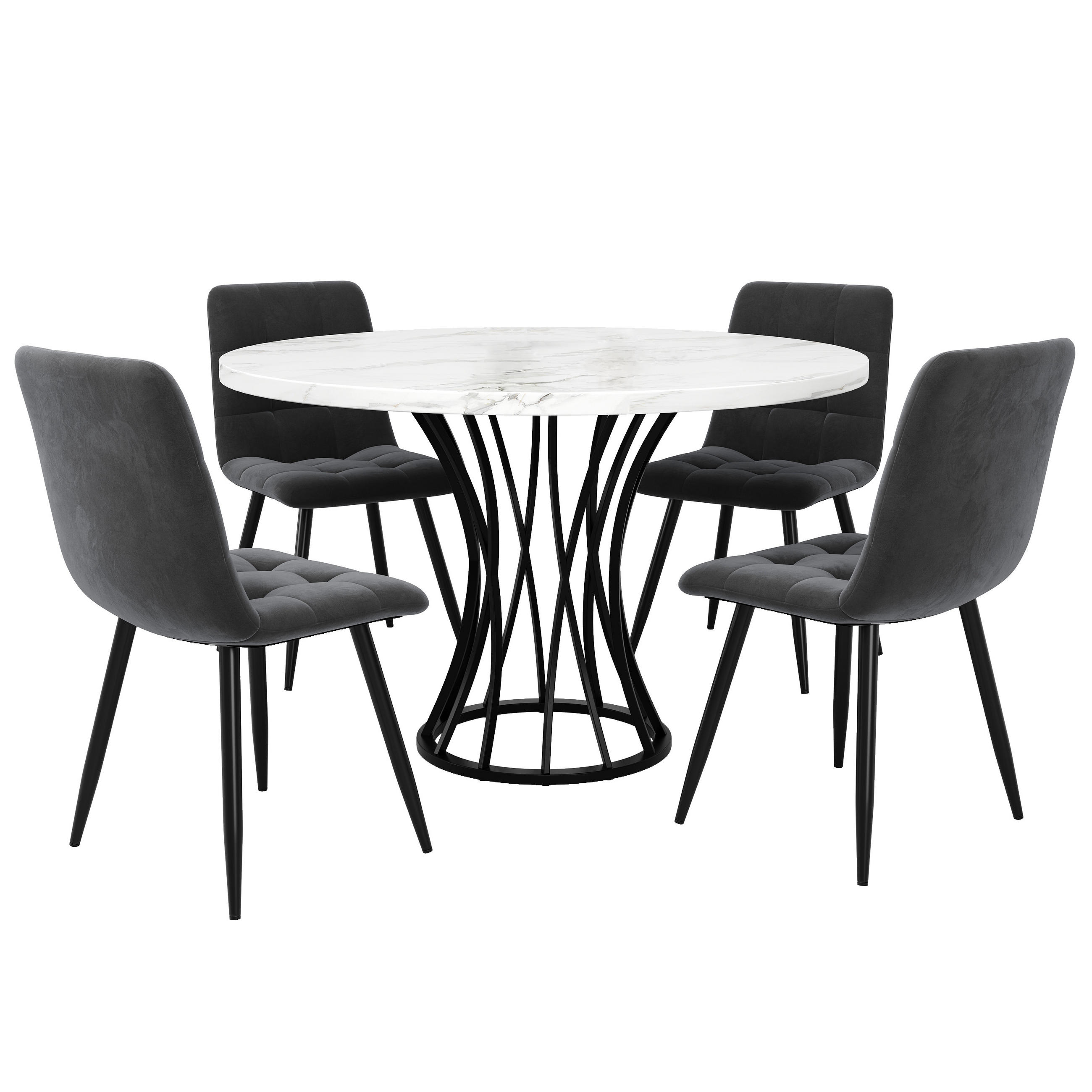 ESSGRUPPE DE-39204 runder 80 cm Tisch mit 4 Stühlen Weiß/Grau - Weiß/Grau, Holzwerkstoff (80/76/80cm) - ComfortXL