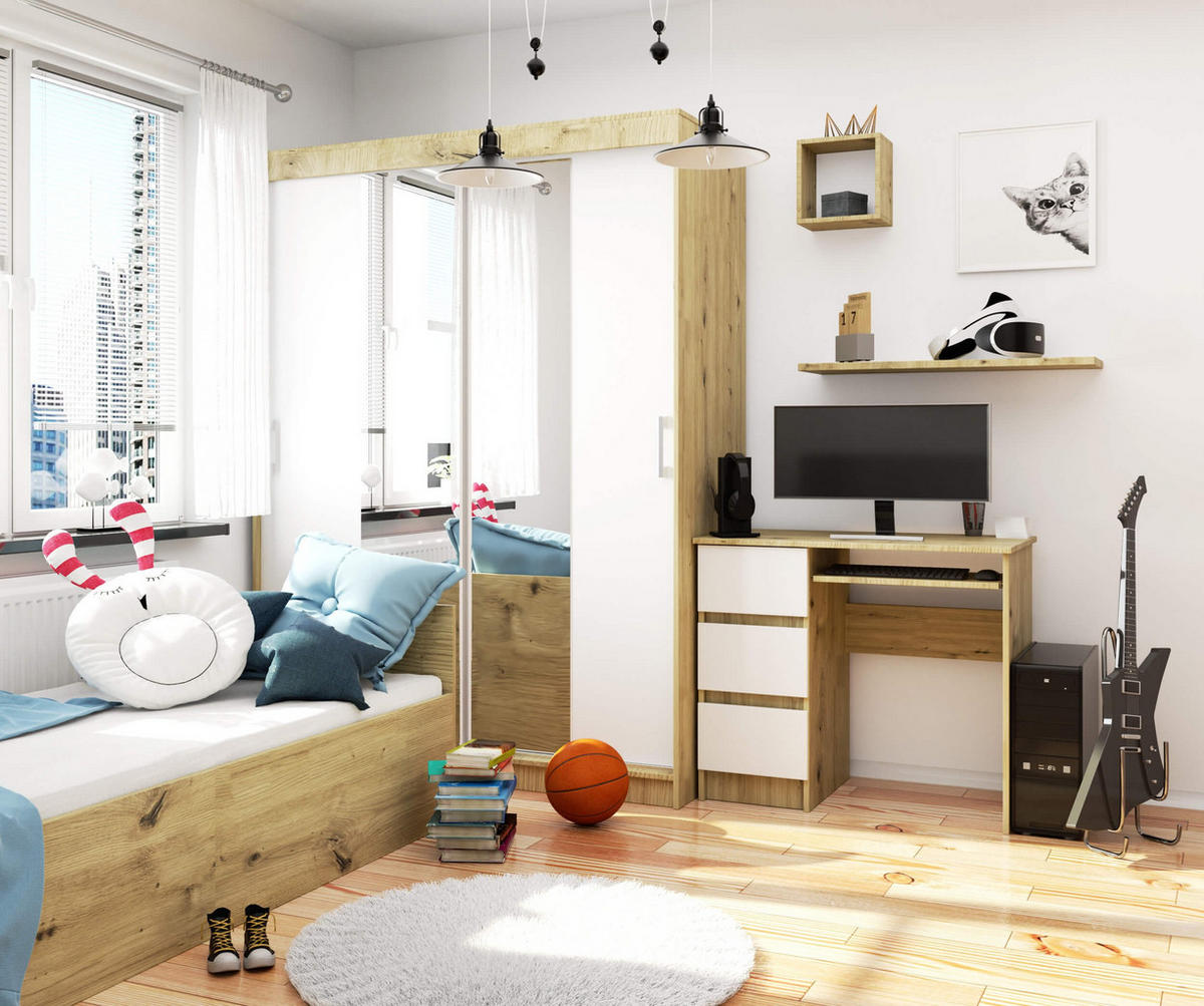 SCHREIBTISCH Eiche Artisan, Weiß 90x50x77 cm - Weiß/Eiche Artisan, Holzwerkstoff (50/90/77cm) - Akord