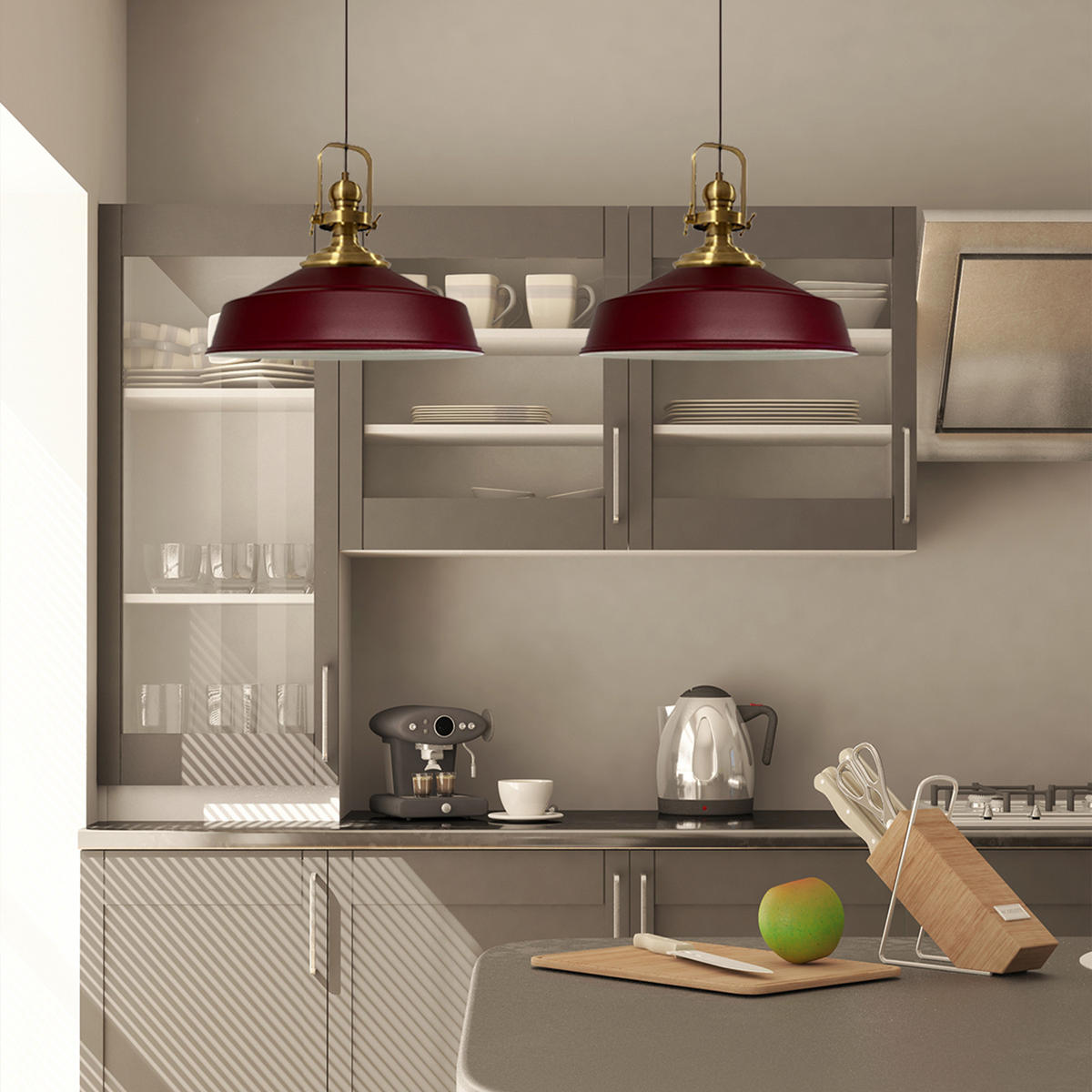 PENDELLEUCHTE Asletl 40/30 cm - Dunkelrot, Metall (40/30cm) - Bamyum