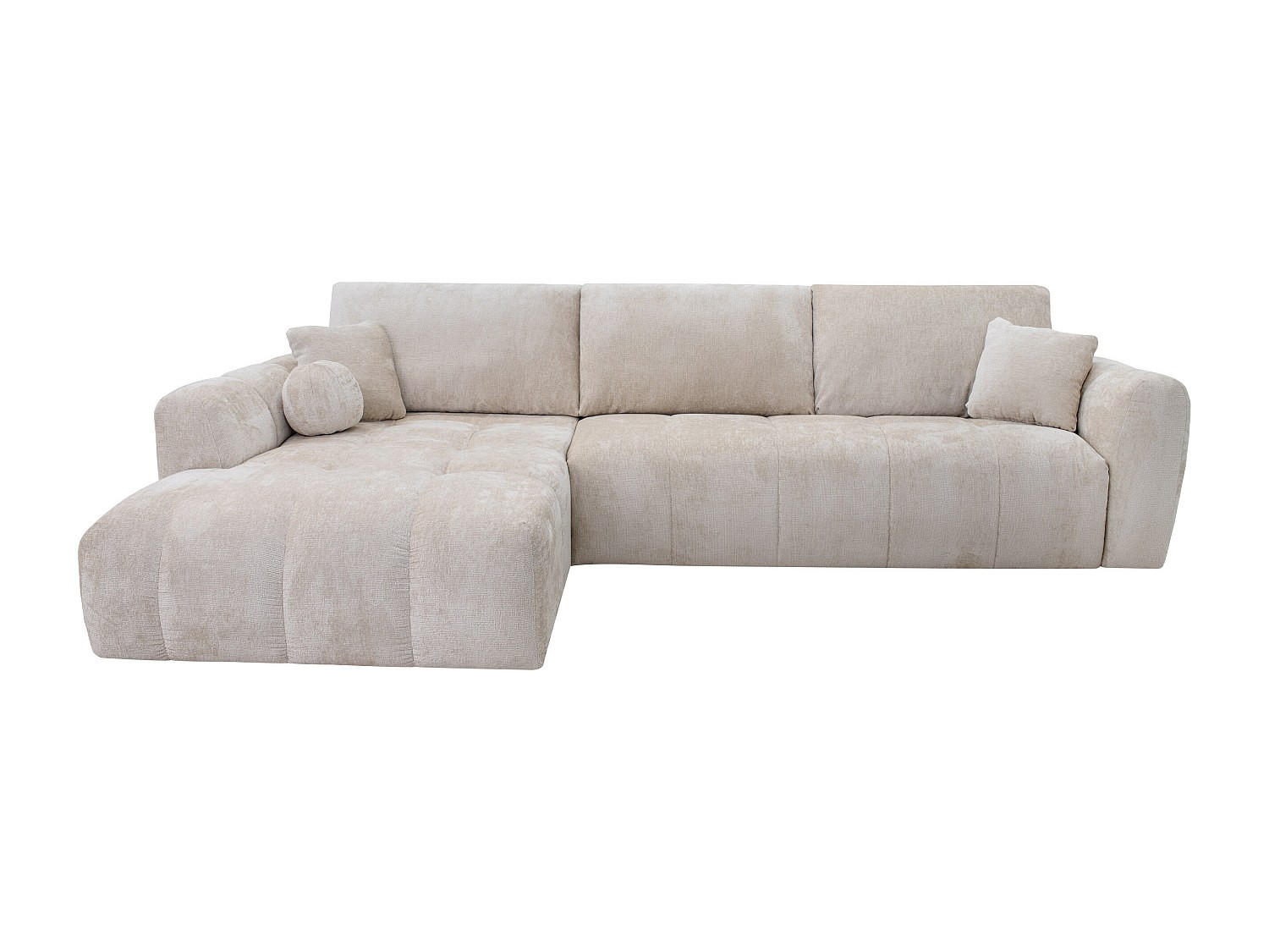 ECKSOFA links, Schnellschlaffunktion - Chenille-Stoff - Beige - Liegefläche 140 cm - 13 cm Memory-Schaum-Matratze - BRIVANO - Beige, Kunststoff/Textil (310/180cm) - Vente-Unique