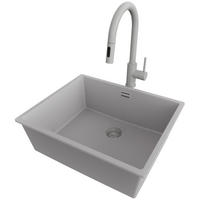 GRANITSPÜLE London Slim, 2-er set Grau 56/47 cm 1 Becken + Küchenarmatur 40/20 cm + Ablauf-Set ab 60er Unterschrank - Grau, Kunststoff (56/20/47cm) - Primagran