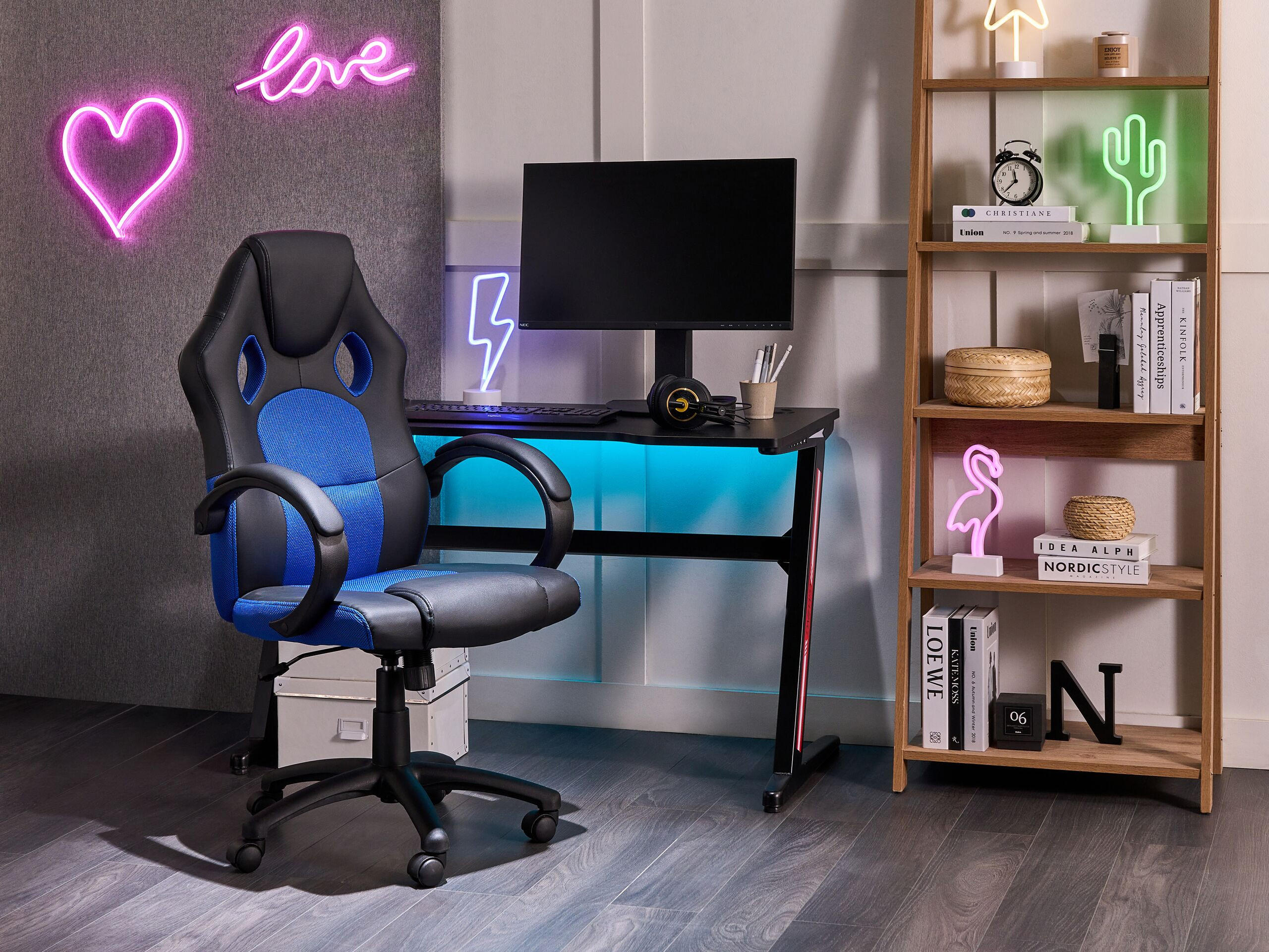 BÜROSTUHL Kunstleder Schwarz/Marineblau Fighter - Schwarz, Kunststoff/Textil (65/108/65cm) - Beliani