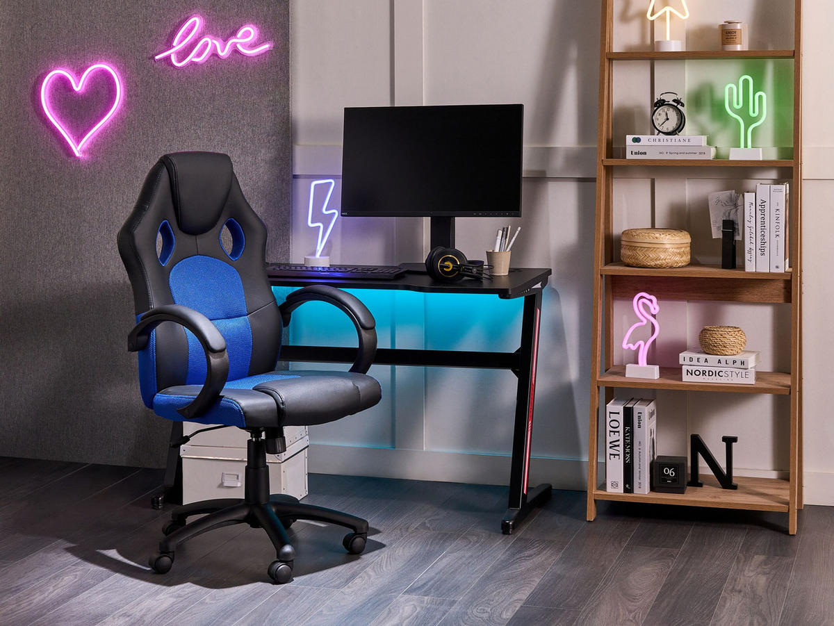 BÜROSTUHL Kunstleder Schwarz/Marineblau Fighter - Schwarz, Kunststoff/Textil (65/108/65cm) - Beliani