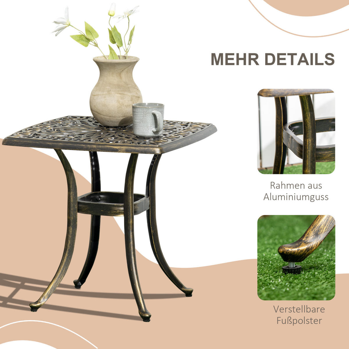 BEISTELLTISCH 54/54/52,5 cm Bronze aus Aluminium mit Schirmloch - Bronzefarben, Metall (54/54/52.5cm) - OKWISH