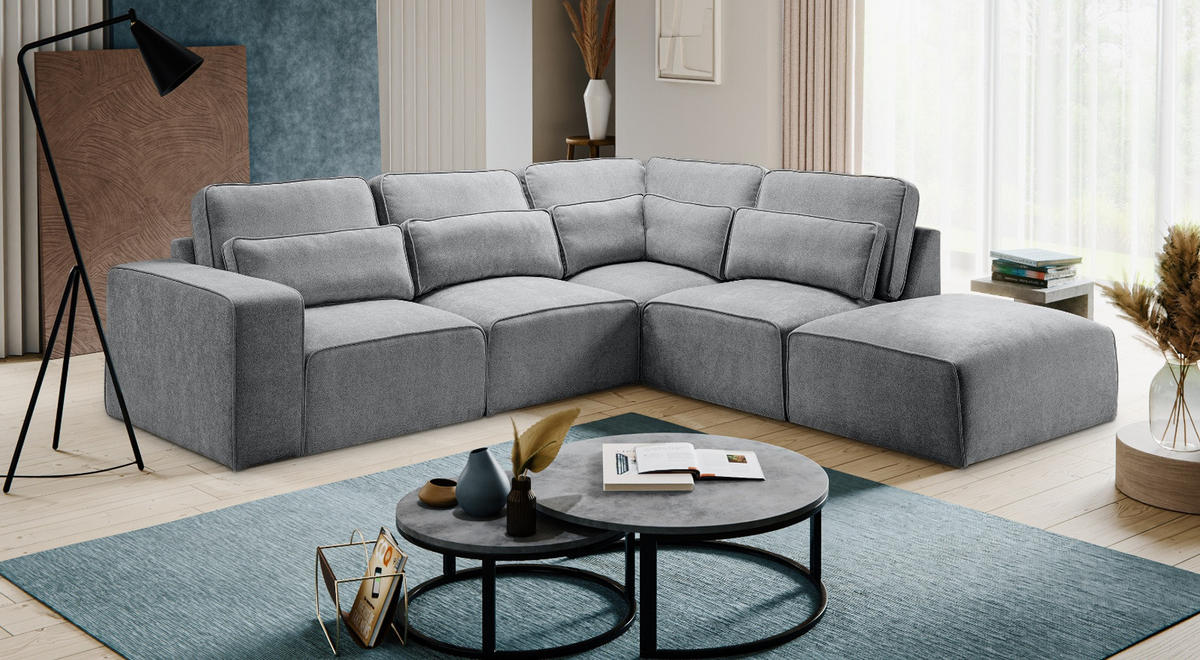 ECKSOFA grau Webstoff, Sofa 305 x 281 cm, L-Sofa rechts - Blau/Grau, Holz/Textil (305/281cm) - Inn.Furn