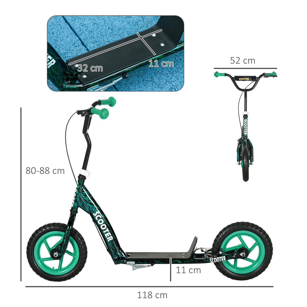 KINDERSCOOTER DE-16945 5-fach höhenverstellbar Grün - Grün, Metall (118/52/88cm) - ComfortXL