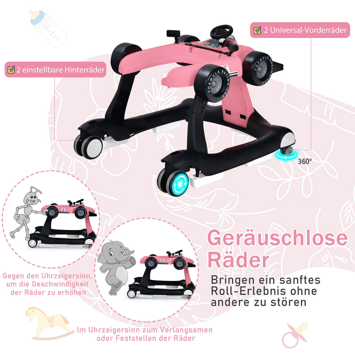 LAUFLERNWAGEN Pink - Pink, Kunststoff (64/56/73cm) - COSTWAY