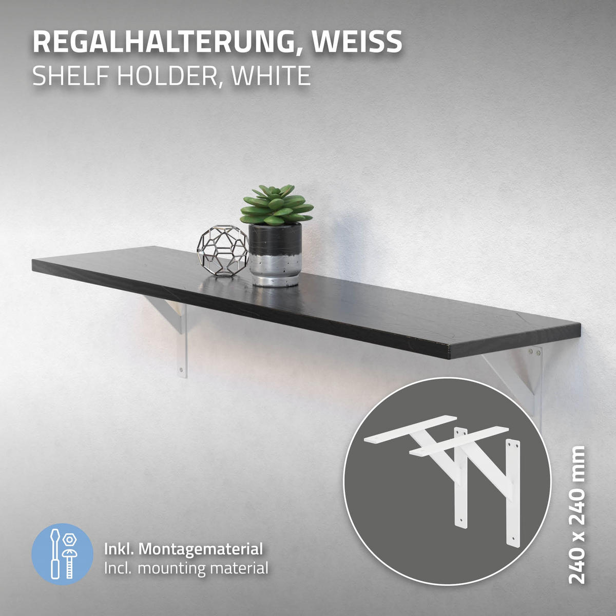 REGALHALTERUNG 2er Set 240x240 mm Weiß aus Aluminium - Weiß, Metall (24/3/24cm) - ML-DESIGN