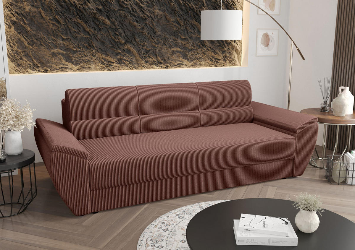 SOFA REBI BIS mit Schlaffunktion POSO 29 mit Stauraum - Braun, Textil (80/78/240cm) - Bedante