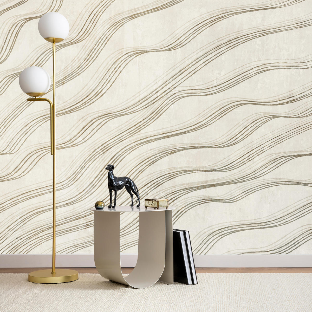 FOTOTAPETE für Wohnzimmer Beige Wellen Abstraktion 400x280 - Beige, Papier (400/280cm) - Muralo