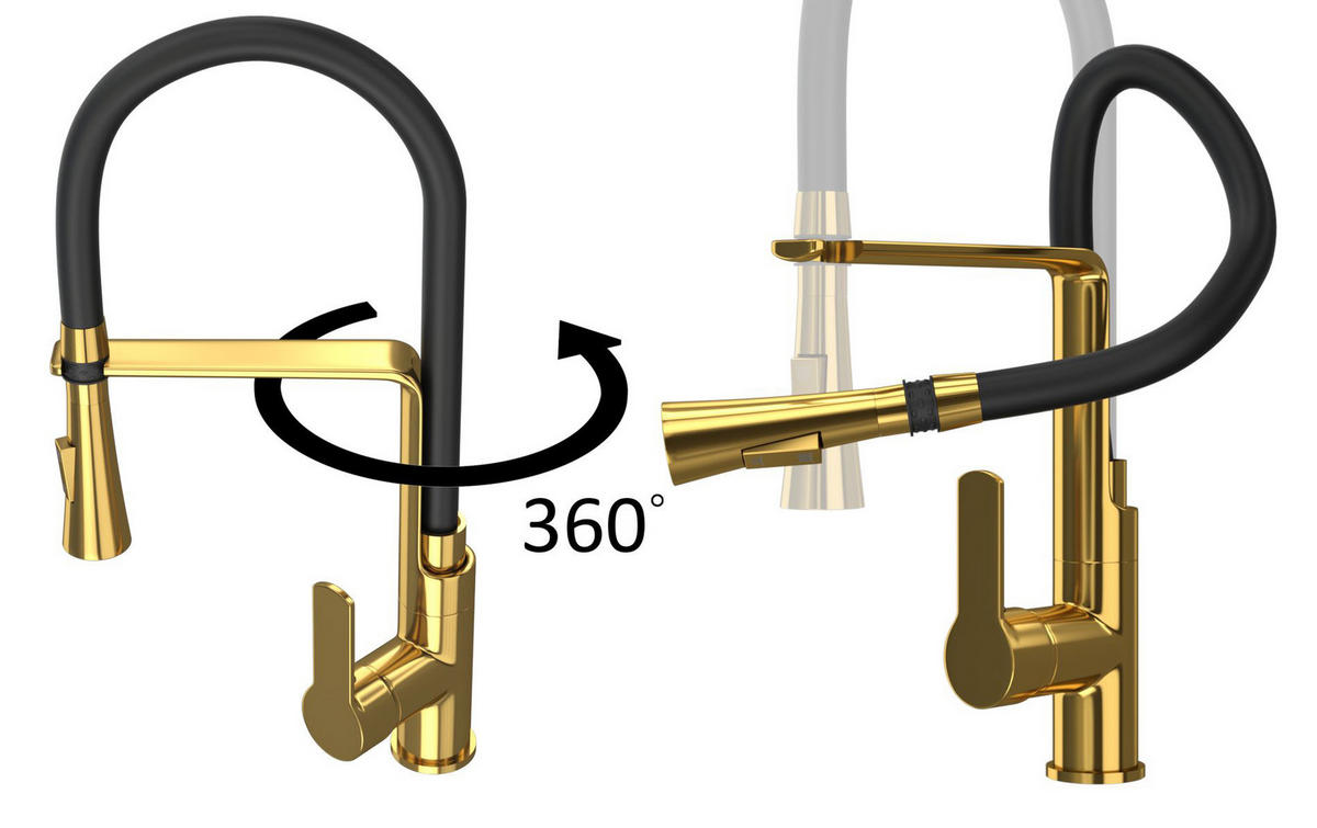 SPÜLBECKEN Napo Schwarz 3-tlg. 42 cm Unterbau Granit mit Armatur Gold - Schwarz, Stein (42/42/20cm) - Granitan