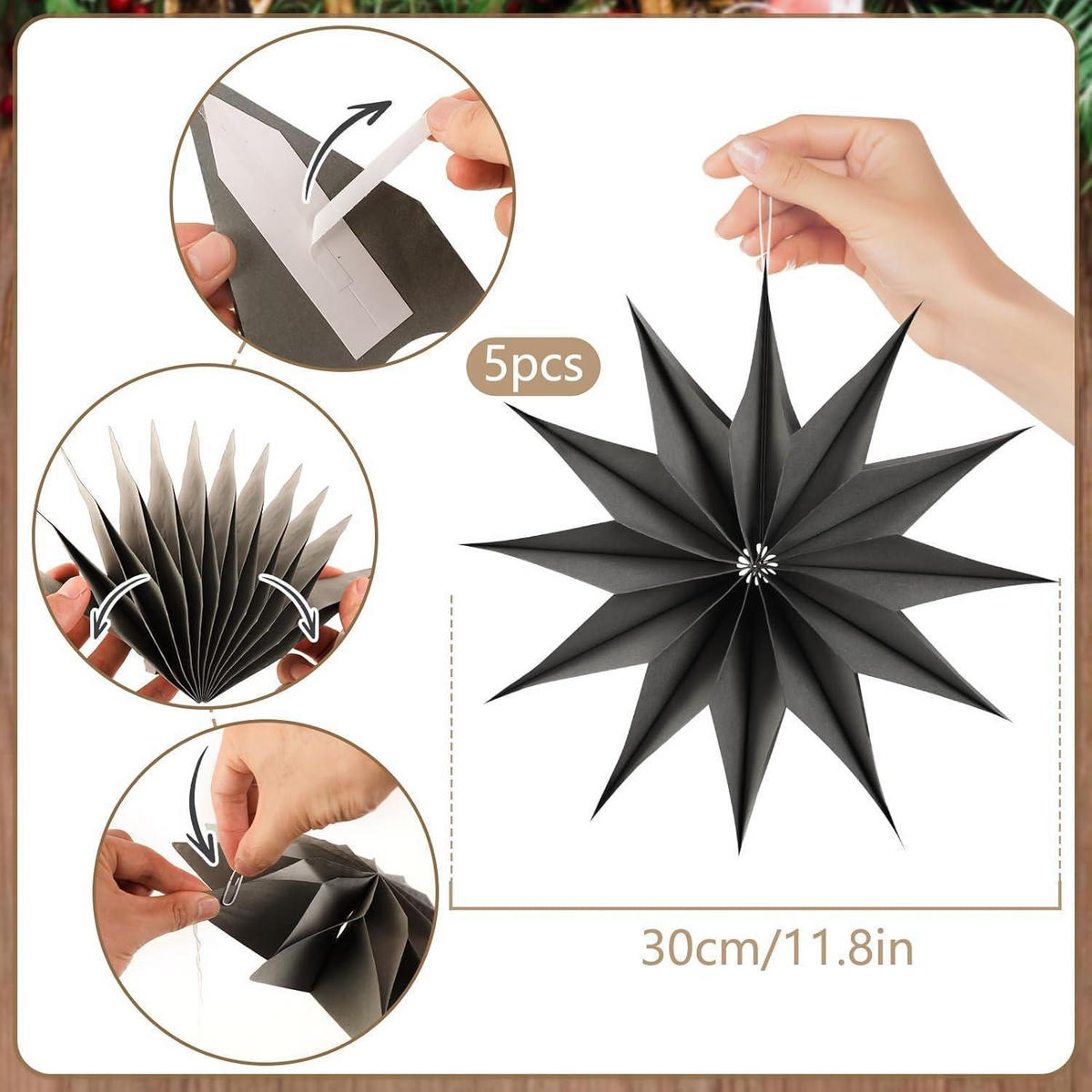 PAPIERSTERNE 5-teiliges Set 30 cm Braun / Grau / Weiß - Multicolor, Papier (30/10/30cm)