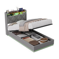 POLSTERBETT 90/200 cm Grau mit hydraulischem Stauraum, LED mit Ablage und USB - Grau, Metall (90/200cm) - EuroLiving