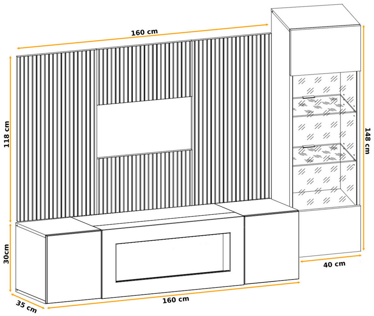 WOHNWAND hellgrau, schwarz, Eiche Artisan 200 cm, Schrankwand inklusive Ethanol Kamin und Beleuchtung - Hellgrau/Schwarz, Glas/Holzwerkstoff (200/148/35cm) - Inn.Furn