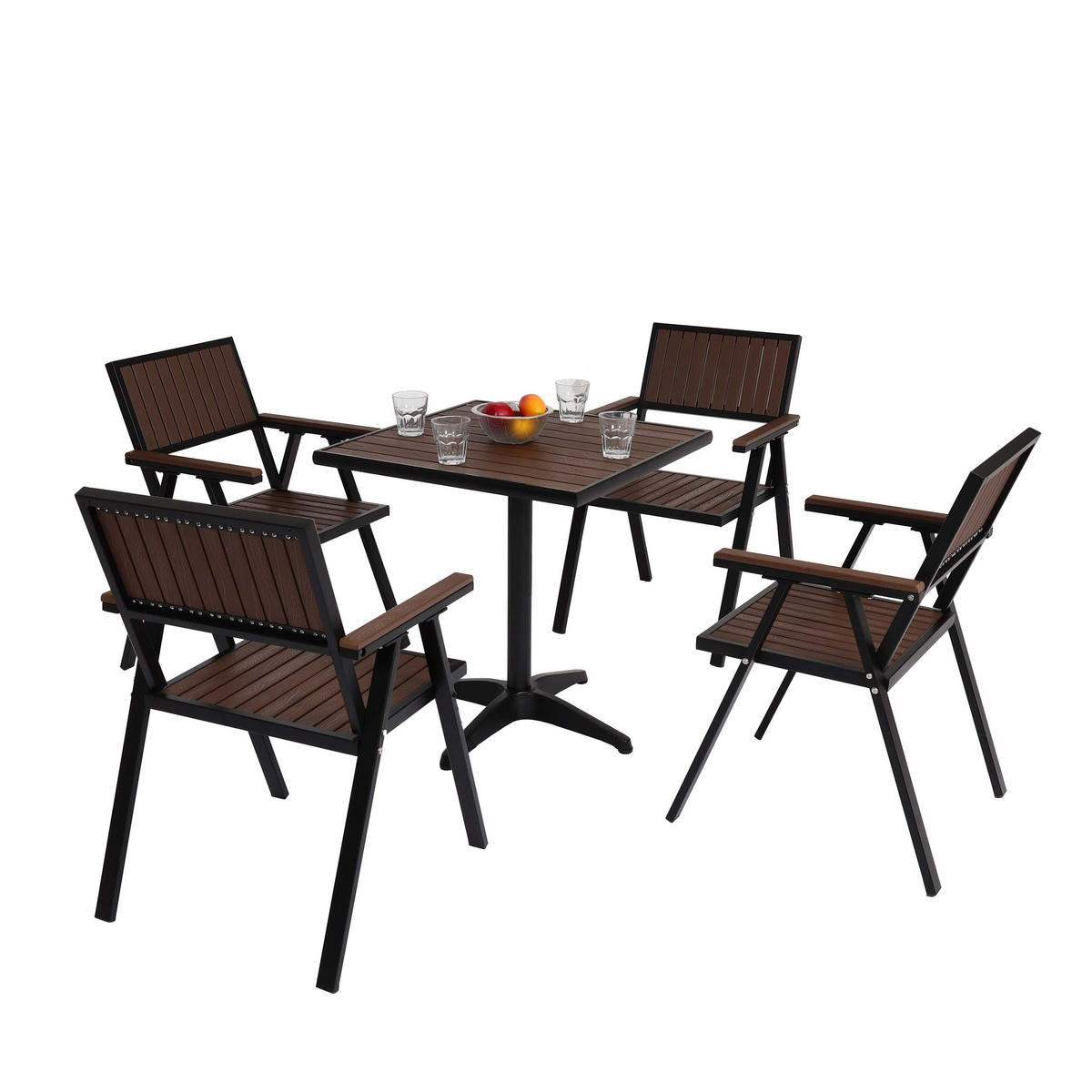 GARTENSTUHL+GARTENTISCH Schwarz, Dunkelbraun - Dunkelbraun/Schwarz, Kunststoff - MCW