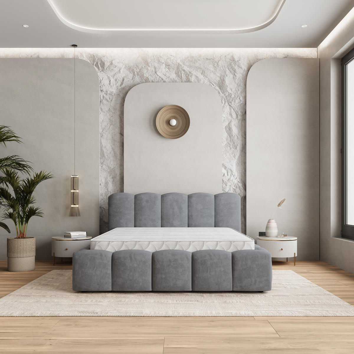 ČALOUNĚNÁ Postel FALINA 160x200 cm Šedá - šedá, kompozitní dřevo/textil (160/200cm) - MASSENO