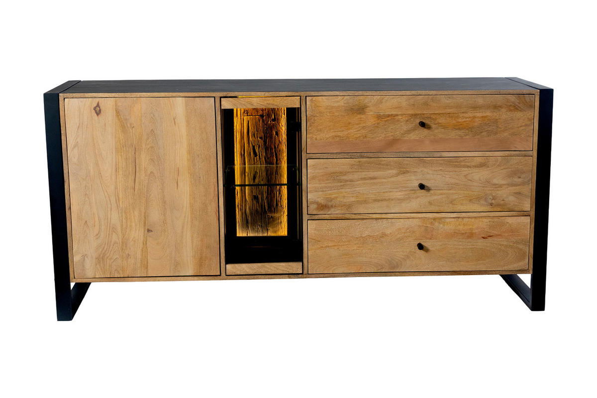 SIDEBOARD Liv Schubladen Mangoholz Schwarz Matt 81x47x173cm - Schwarz, Holz (173/81/47cm) - DELUKE