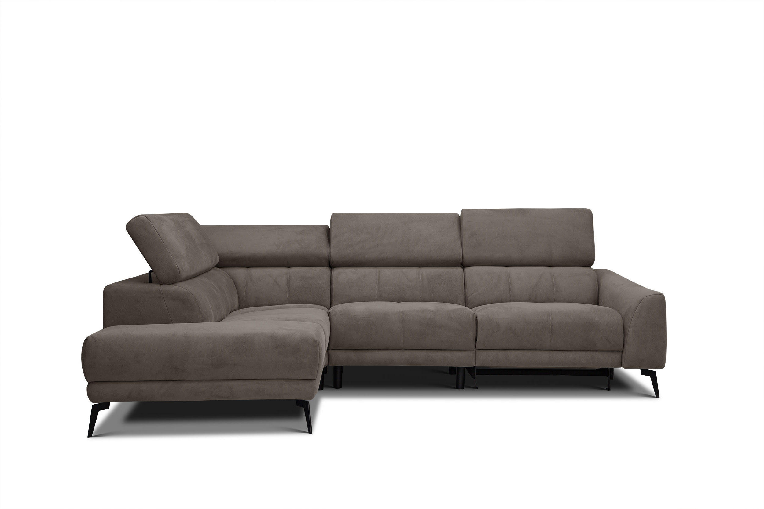 ECKSOFA LARS 5-Sitzer, 1 Relax, verstellbare Kopfstützen, taupe - Taupe/Schwarz, Holzwerkstoff/Textil (284/201cm) - Courtois Laville