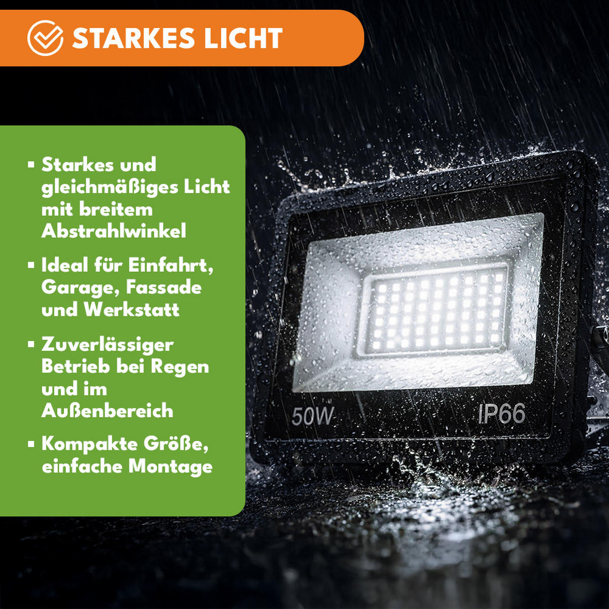 LED STRAHLER 50W, Aussenlampe mit Bewegungsmelder - Schwarz, Kunststoff (20.4/20.4/16cm) - KRUMAD